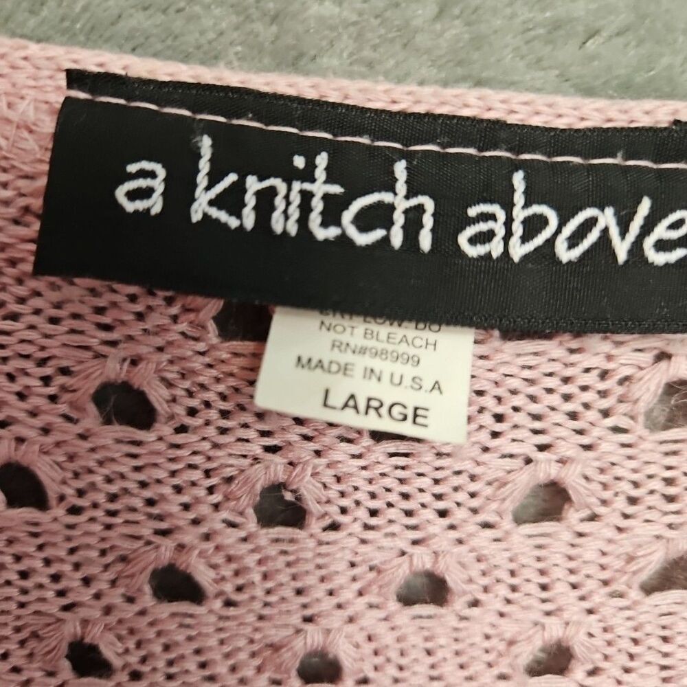 A Knitch above Vtg Women's Lg Pink Cardigan Duster open weave tunic - Picture 2 of 10